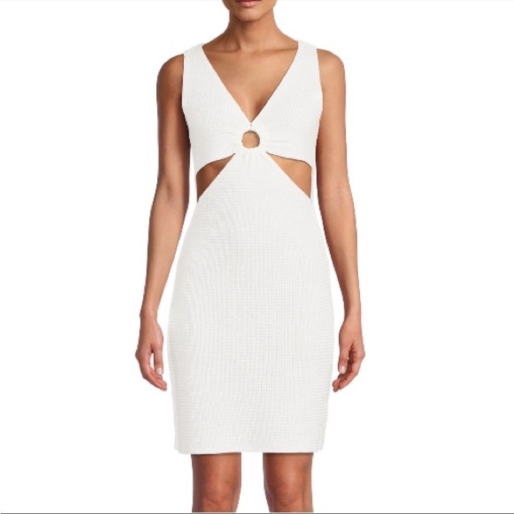 Madden NYC Cut Out Ring Crochet Knit Mini Dress in Off White Size Small